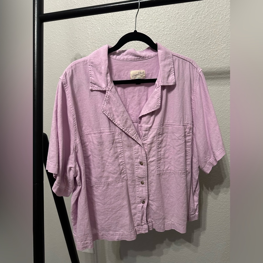 2X - linen blend button up shirt sleeve shirt